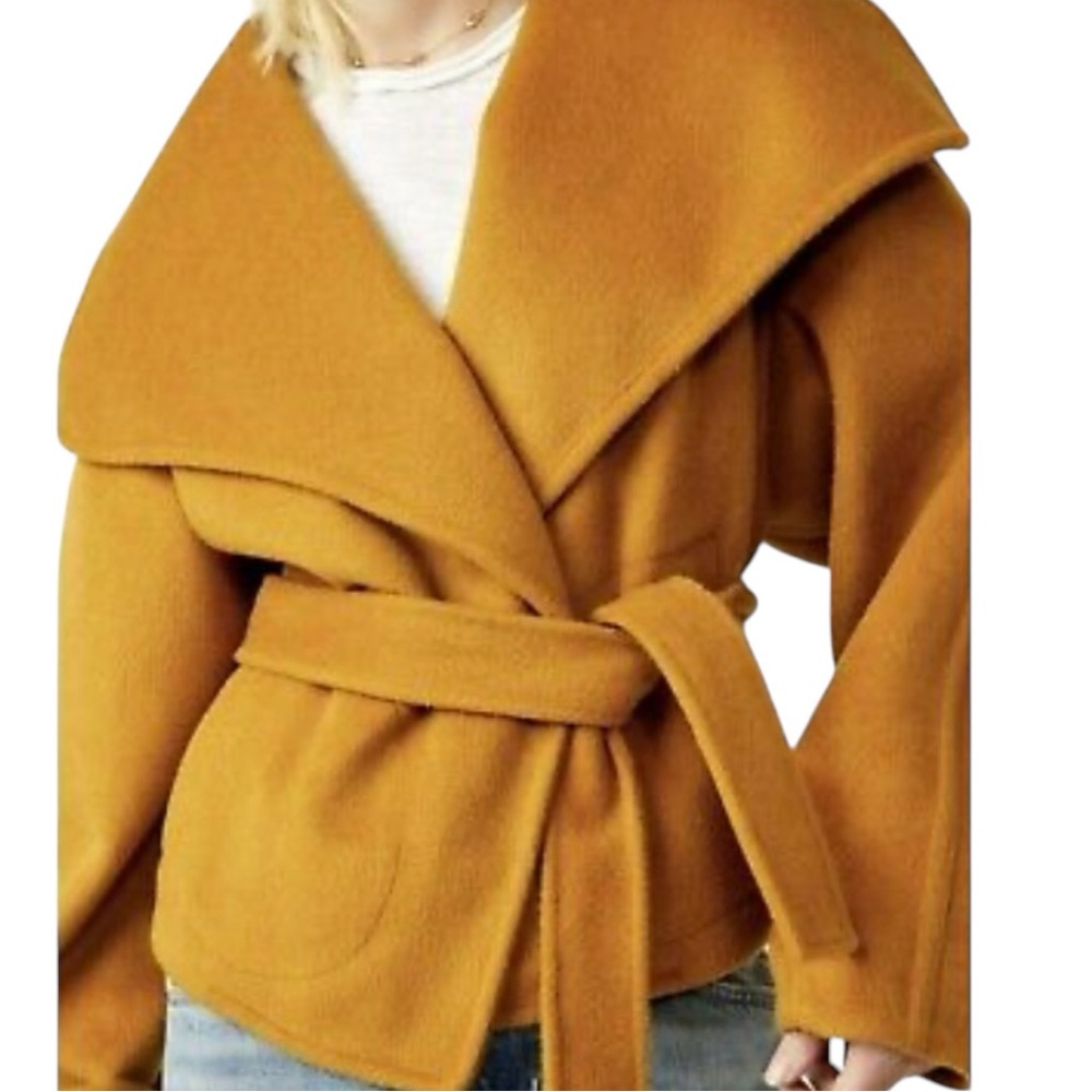 Free People Mina Mustard YellowCoat Tie Belt Oversized Silhouette Jacket Sz XS